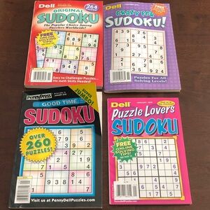 Dell Sudoku Puzzle Books Set - Red, Blue, Green, Yellow Covers